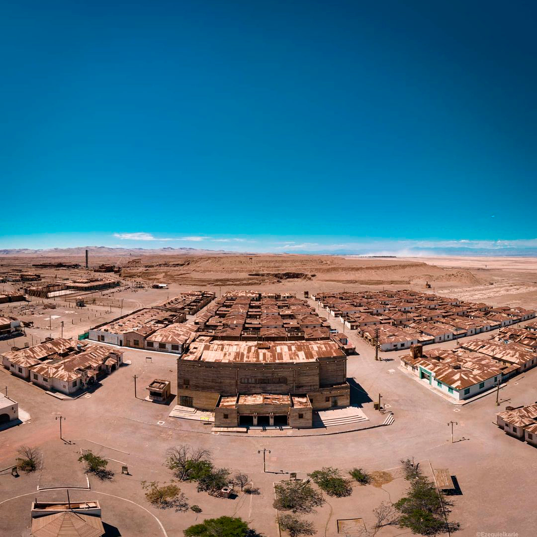 Vista aérea de la salitrera Humberstone, Pozo Almonte