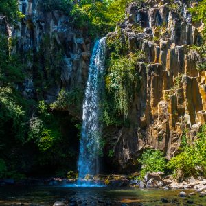 fotografía de cascada en medio de la naturaleza