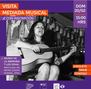 gráfica del evento con violeta tocando guitarra e información
