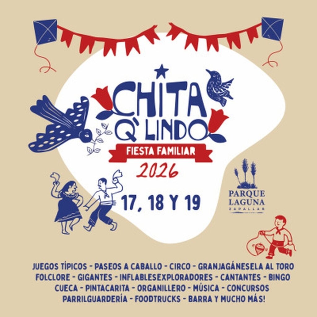 Afiche de la fonda Chita Q'Lindo, fiesta familiar del 17 al 19 de septiembre en el Parque Laguna de Zapallar.