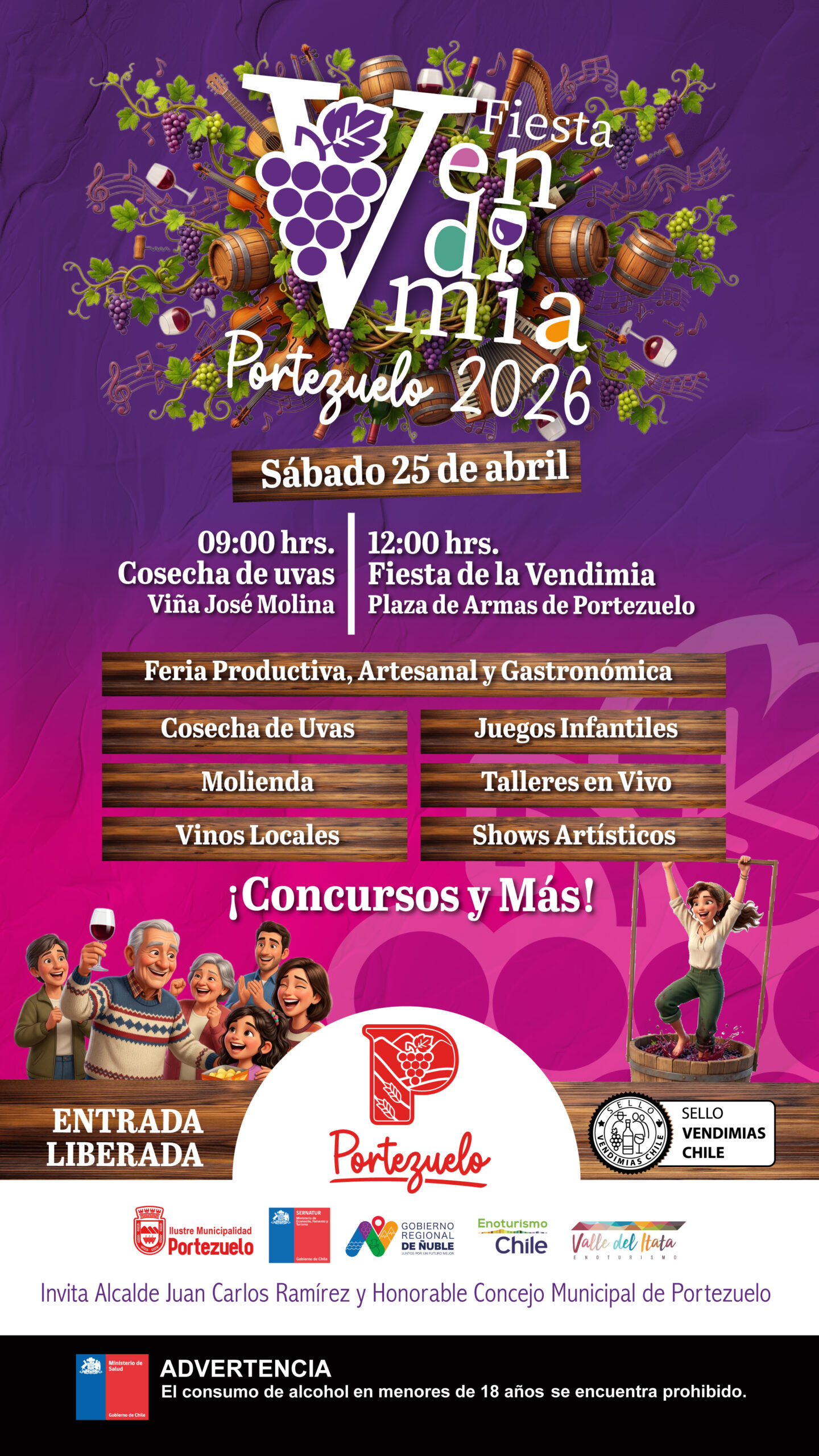 Afiche promocional de la Vendimia de Portezuelo 2026.