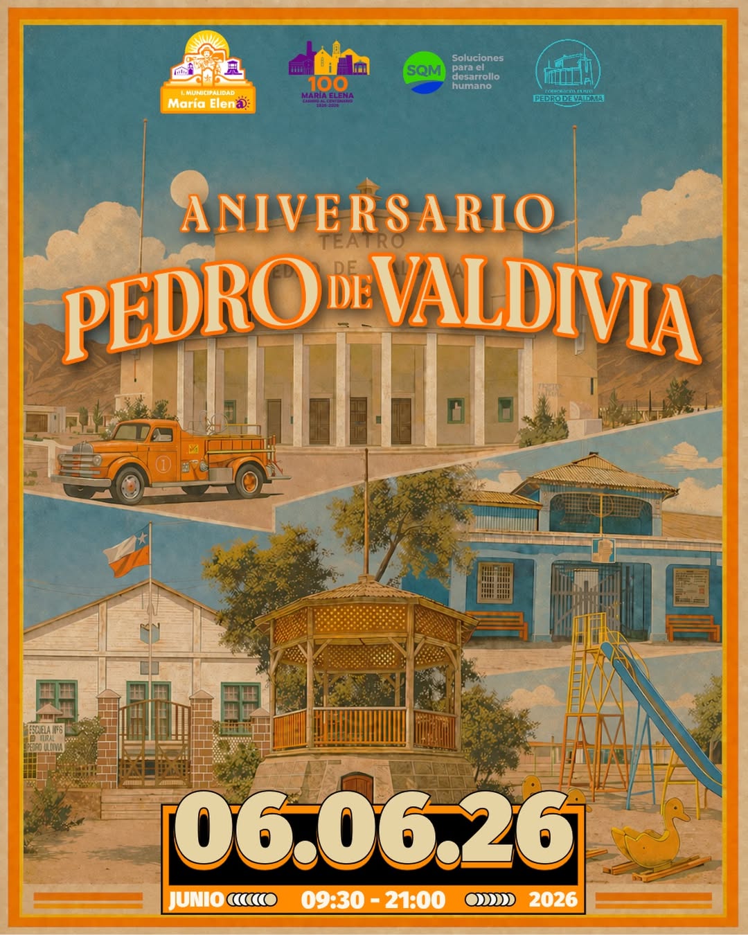 Afiche promocional del Aniversario de la Oficina Salitrera Pedro de Valdivia este 2026.