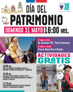 Afiche promocional de la caravana y circo que habrá en Cartagena por el Día del Patrimonio 2026.