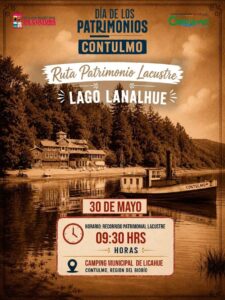 Afiche promocionando la ruta patrimonio lacustre: Lago Lanalhue, que se realizará el 30 de mayo en el Día del Patrimonio.