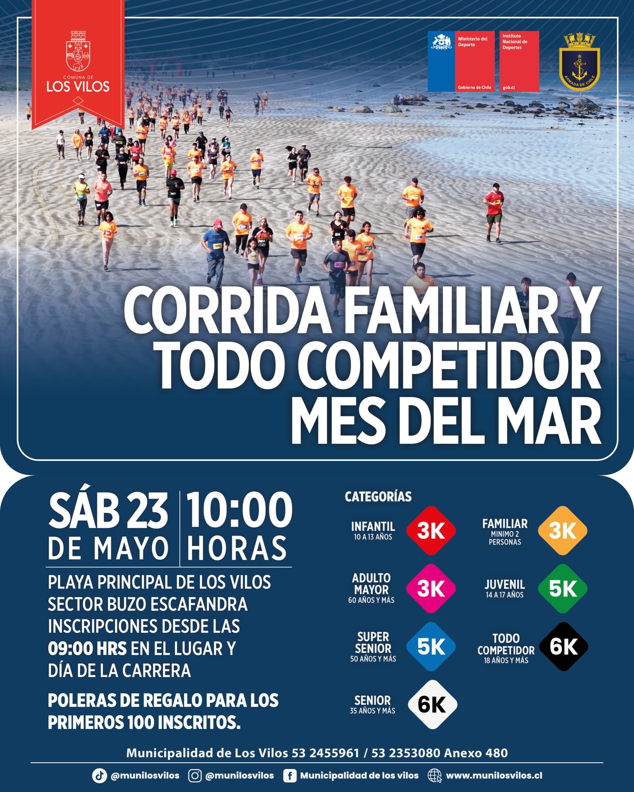 Afiche promocionando la Corrida Familiar y Todo Competidor que se realizará en Los Vilos.