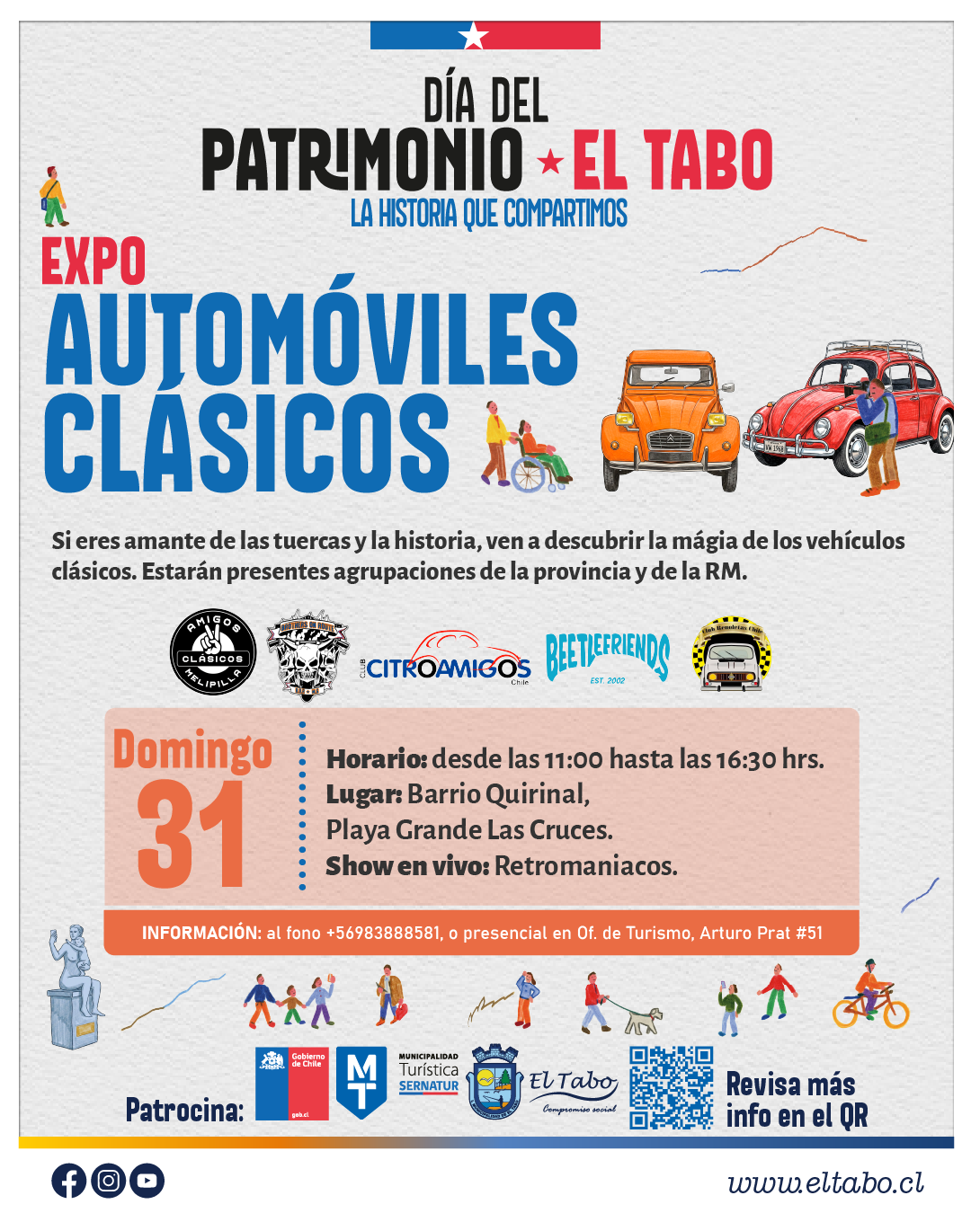 Afiche promocional de la Expo Automóviles Clásicos en El Tabo por el Día del Patrimonio.