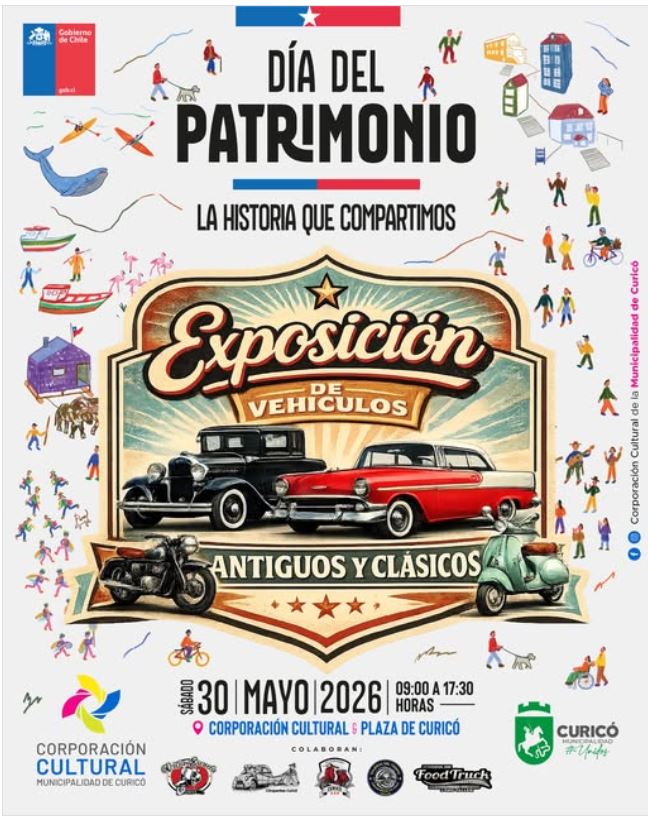Afiche Día del Patrimonio en la Plaza de Armas de Curicó.