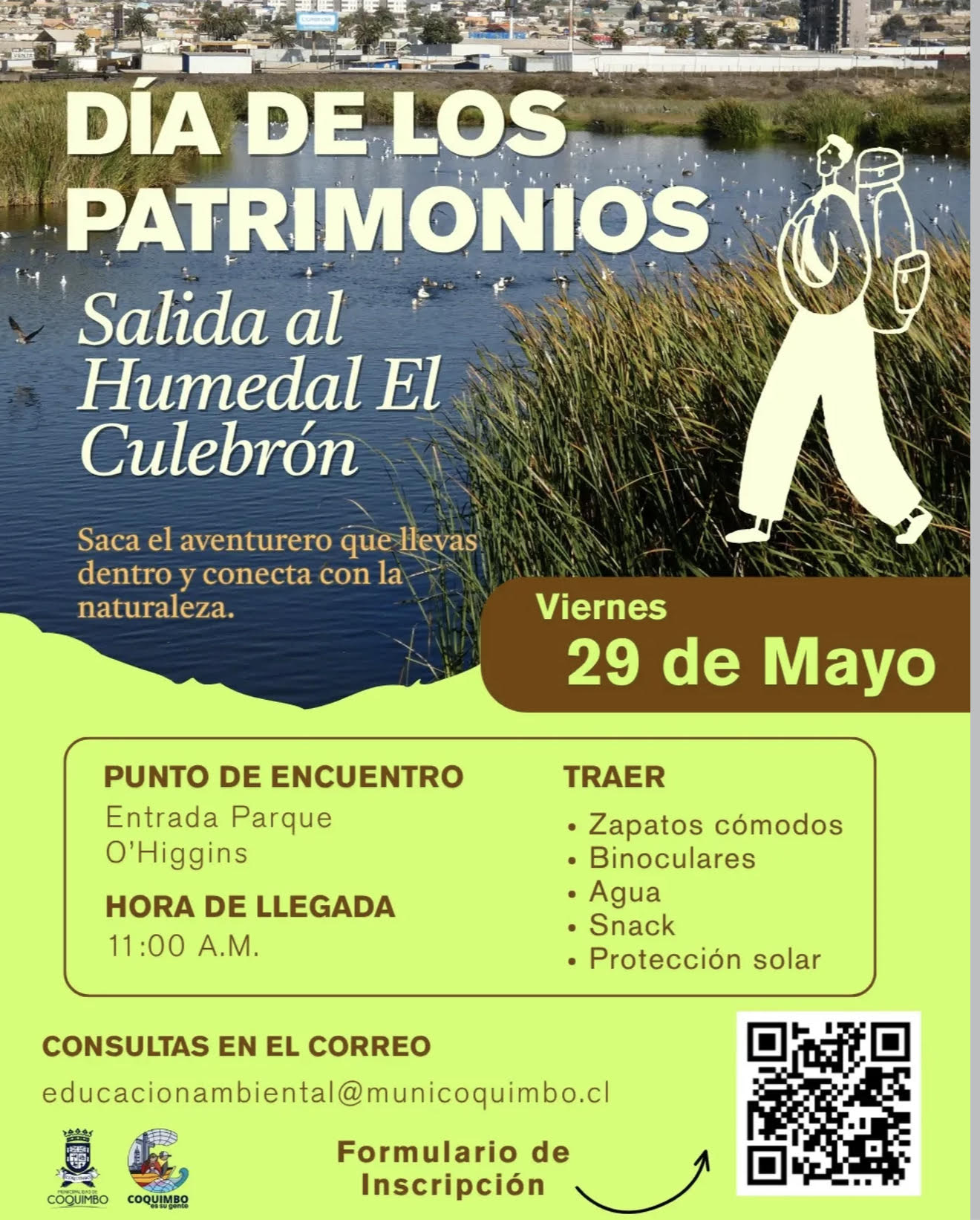 Afiche promocional de las visitas guiadas al Humedal El Culebrón.