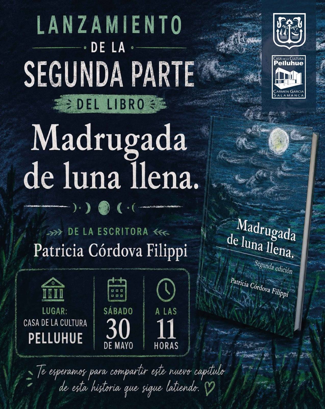 Afiche promocionando el lanzamiento de la segunda edición del lubro Madrugada de luna llena.