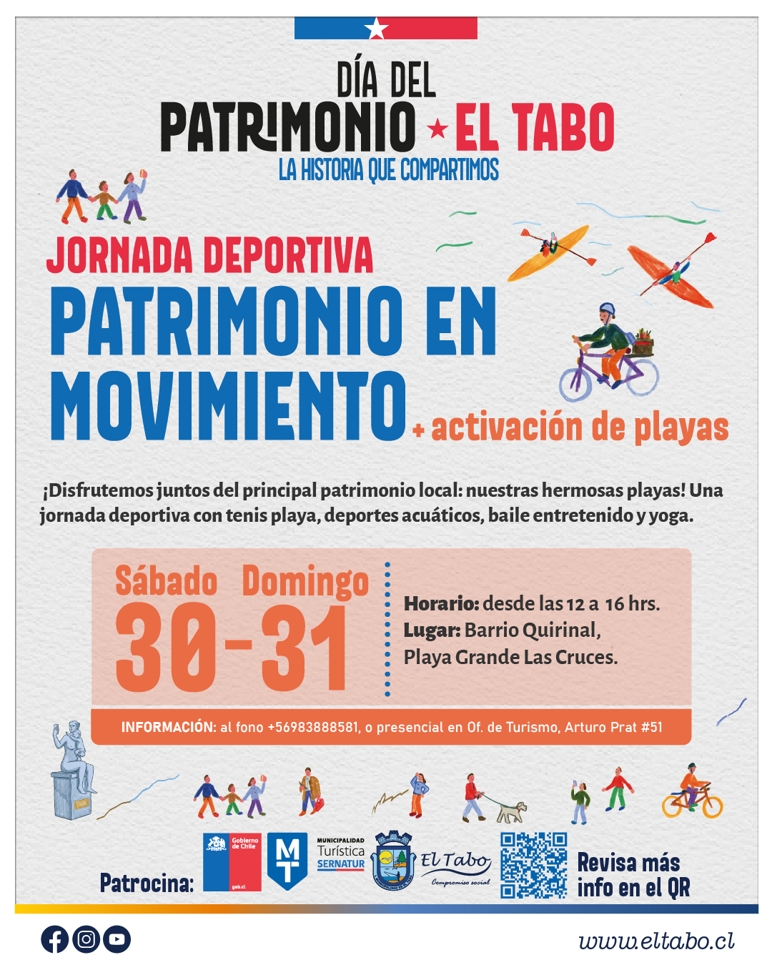 Afiche promocional de la actividad Patrimonio en Movimiento que se realizará en El Tabo.