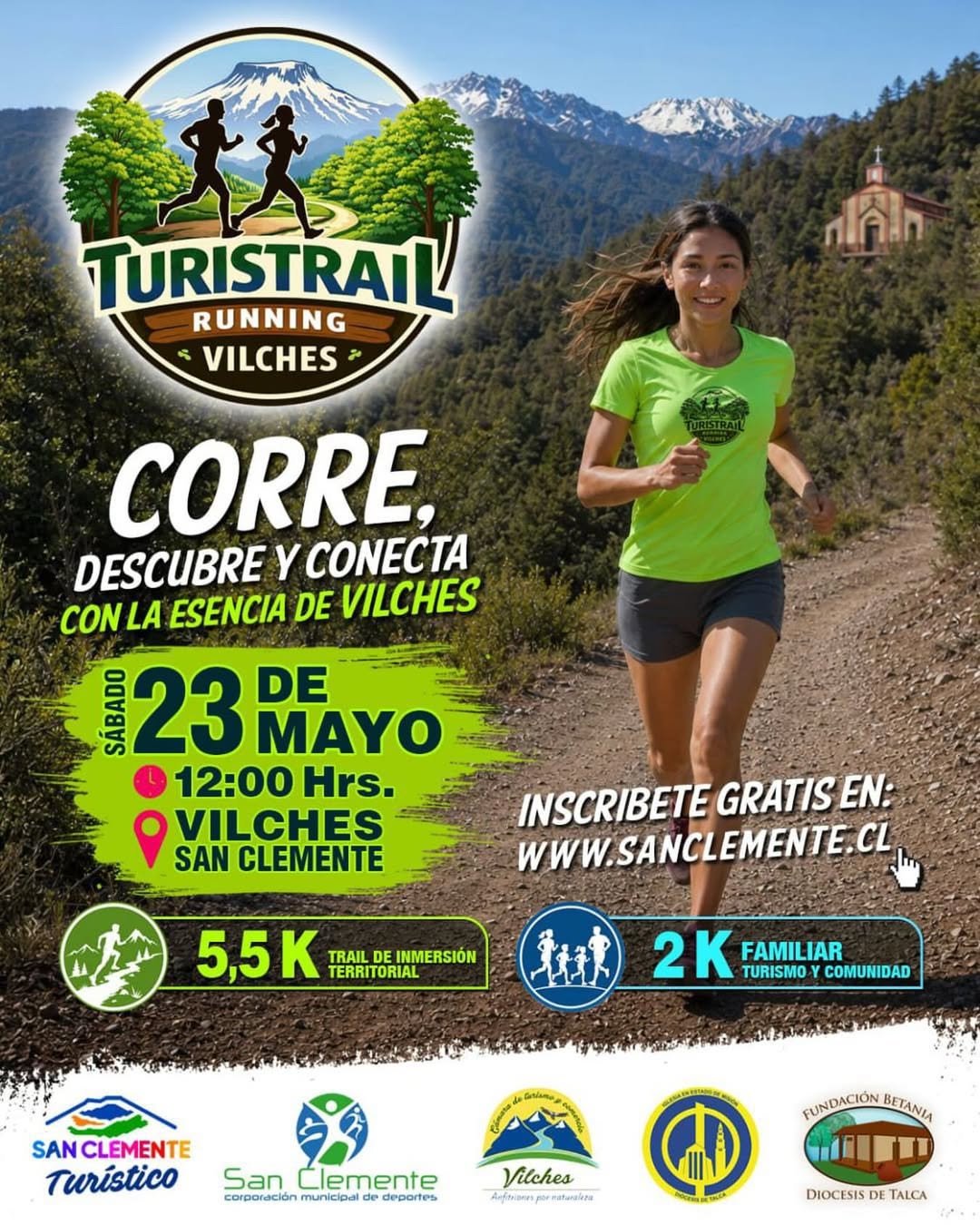 Afiche promocionando el Turistrail Running que se realizará este 23 de mayo en Vilches.