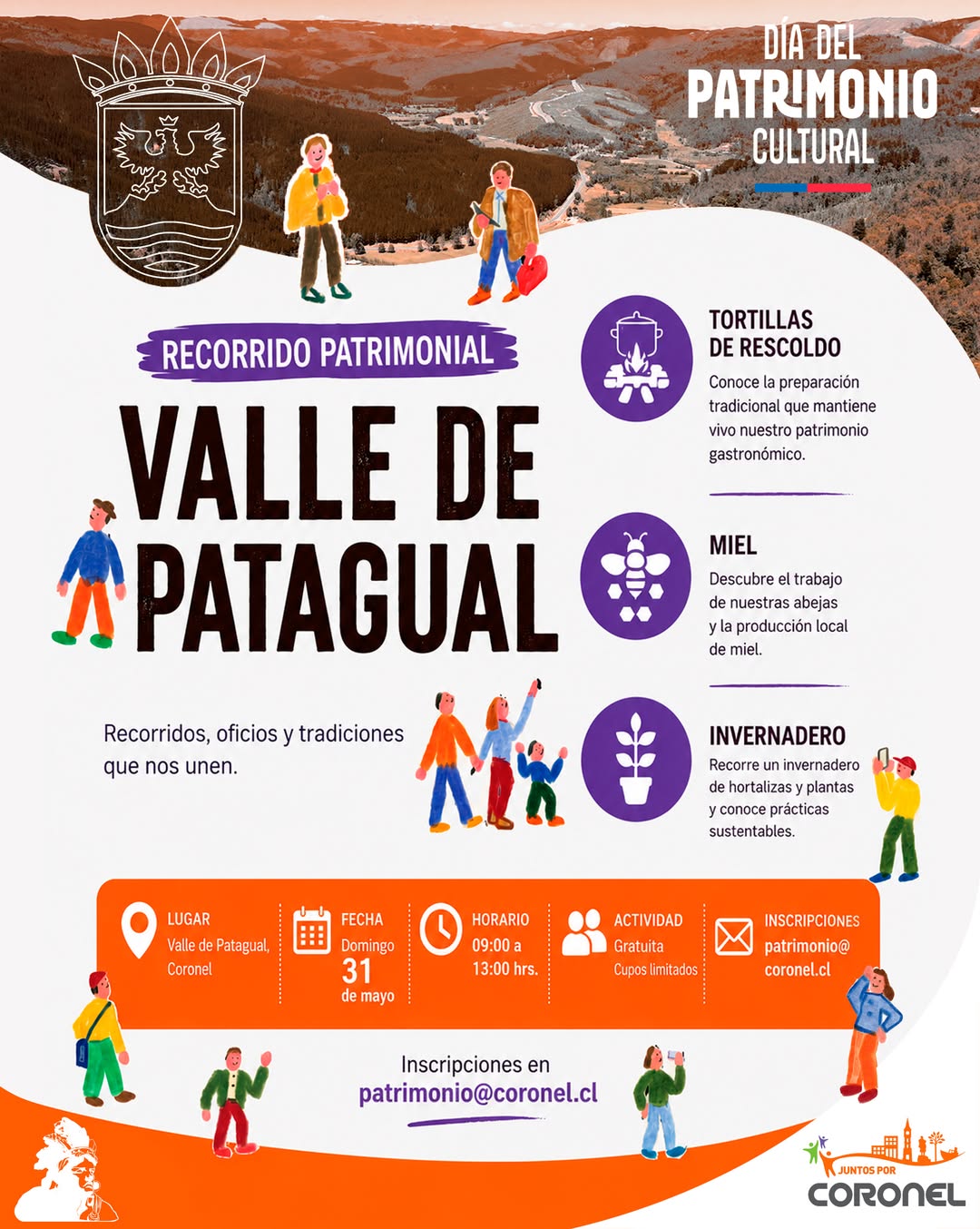 Afiche promocionando las actividades en el Valle de Patagual por el Día del Patrimonio.
