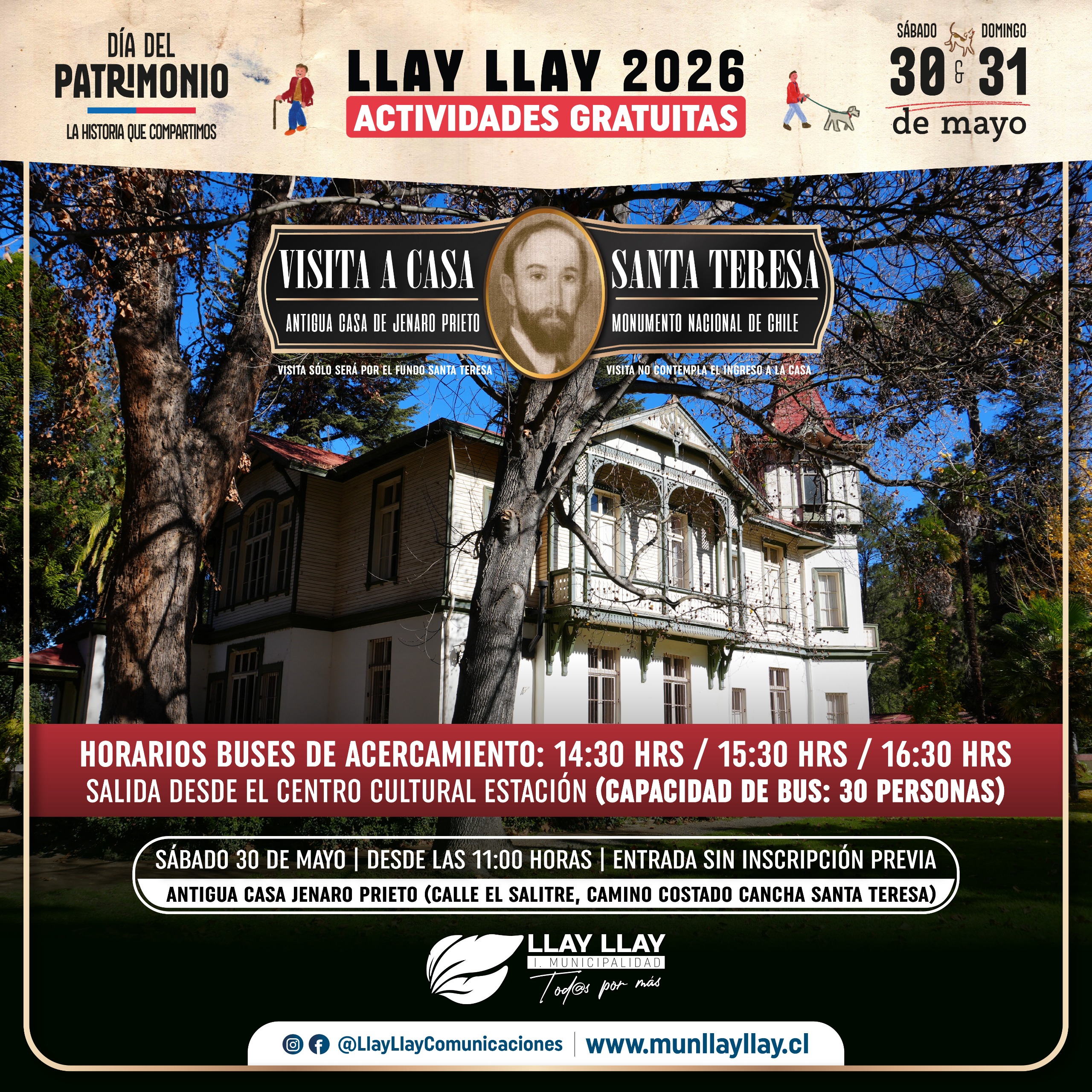 Afiche promocional de la visita a la Casa del Jenaro Prieto en Llay-Llay.