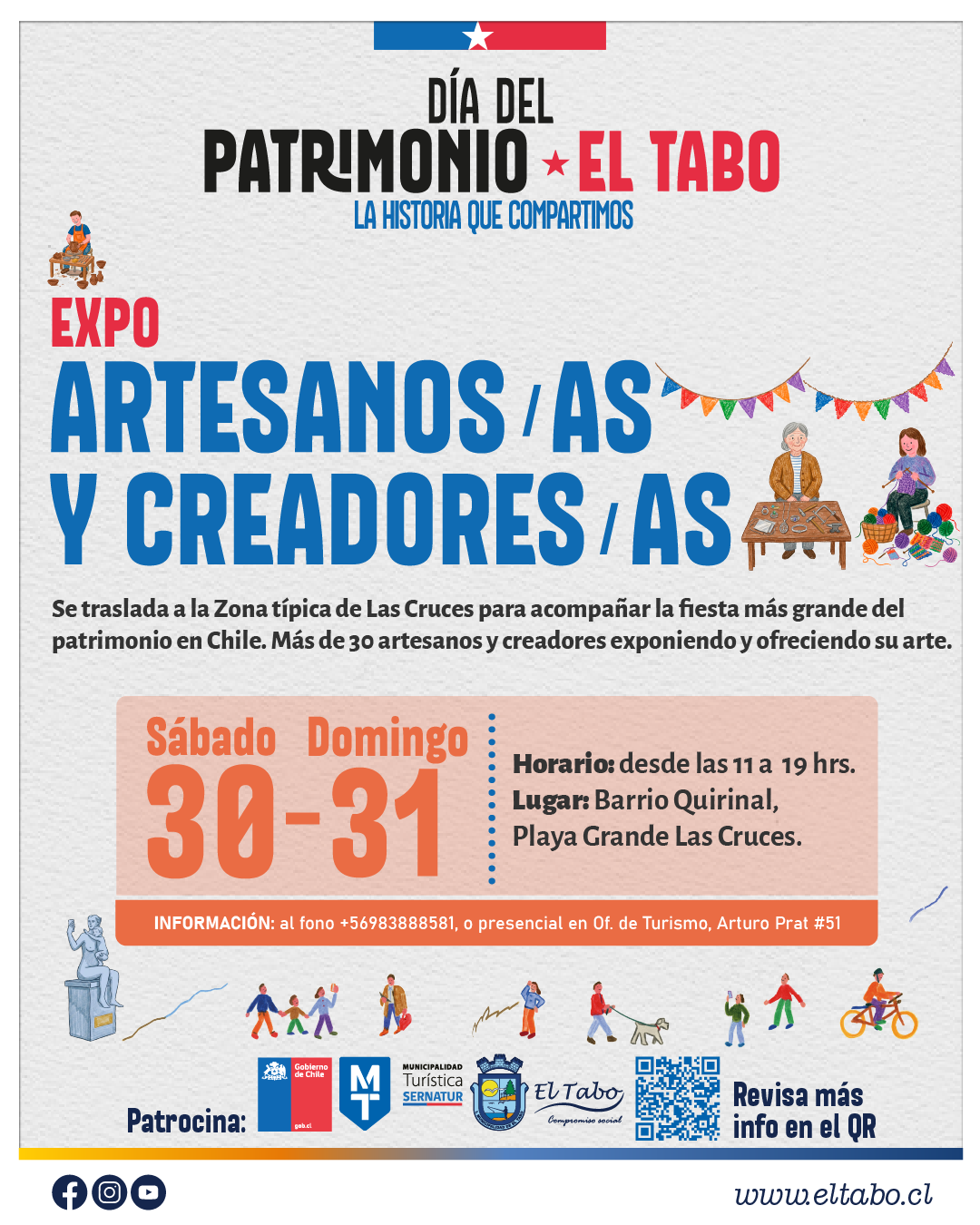 Afiche promocional de la Expo Artesanos y Creadores que se realizará en El Tabo por el Día del Patrimonio 2026.