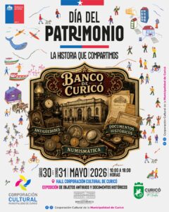 Afiche promocionando la exposición en torno al Banco de Curicó por el Día del Patrimonio.