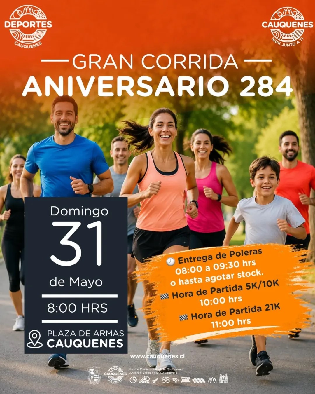 Afiche promocionando la Gran Corrida por los 284 años del aniversario de Cauquenes.