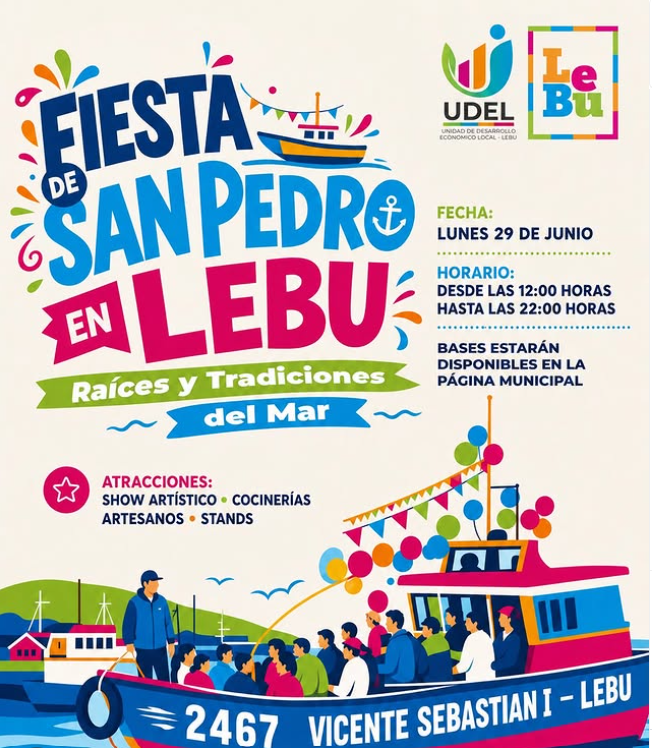 Afiche promocional de la Fiesta de San Pedro en Lebu.