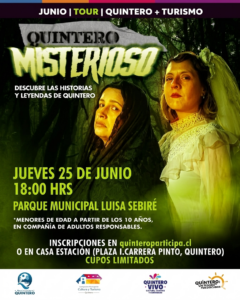 Afiche oficial del evento Tour Quintero Misterioso en el Parque Municipal Luisa Sebiré.