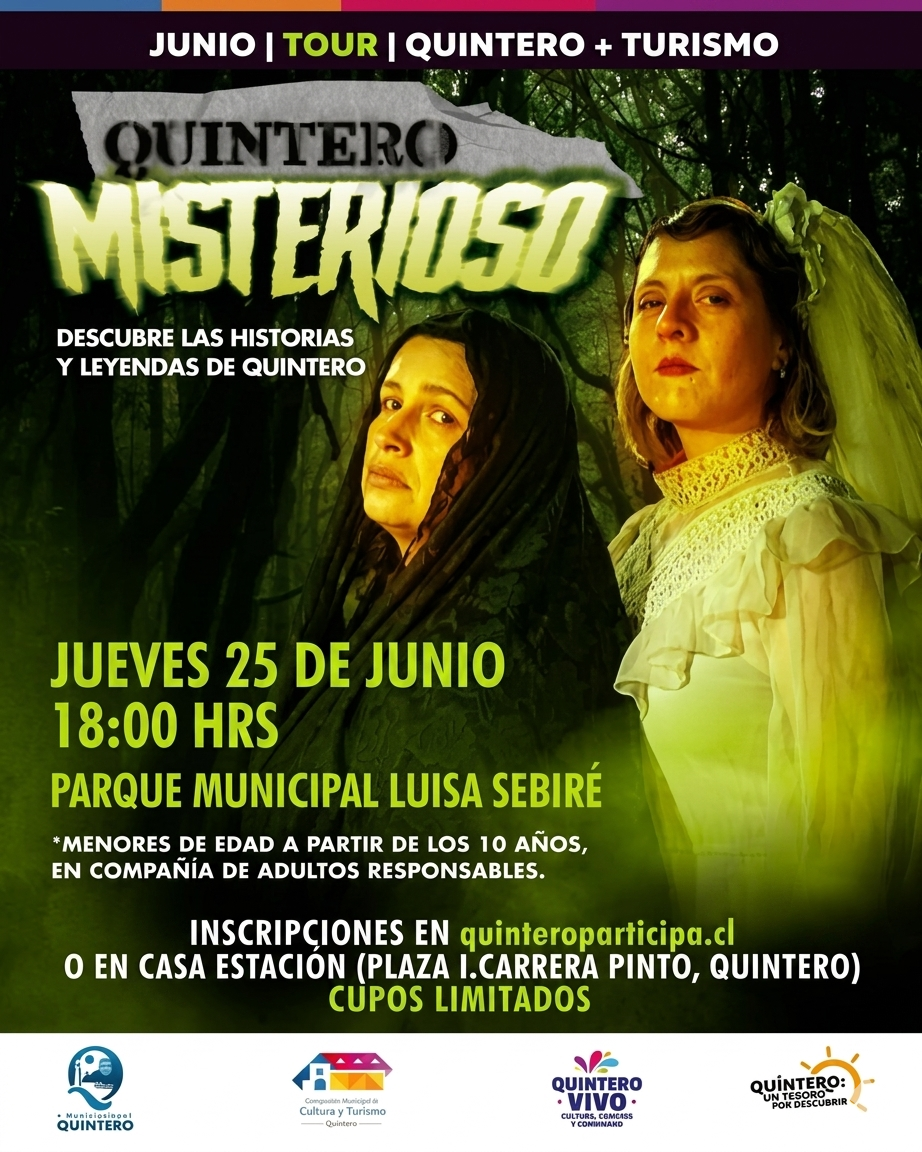 Afiche oficial del evento Tour Quintero Misterioso en el Parque Municipal Luisa Sebiré.