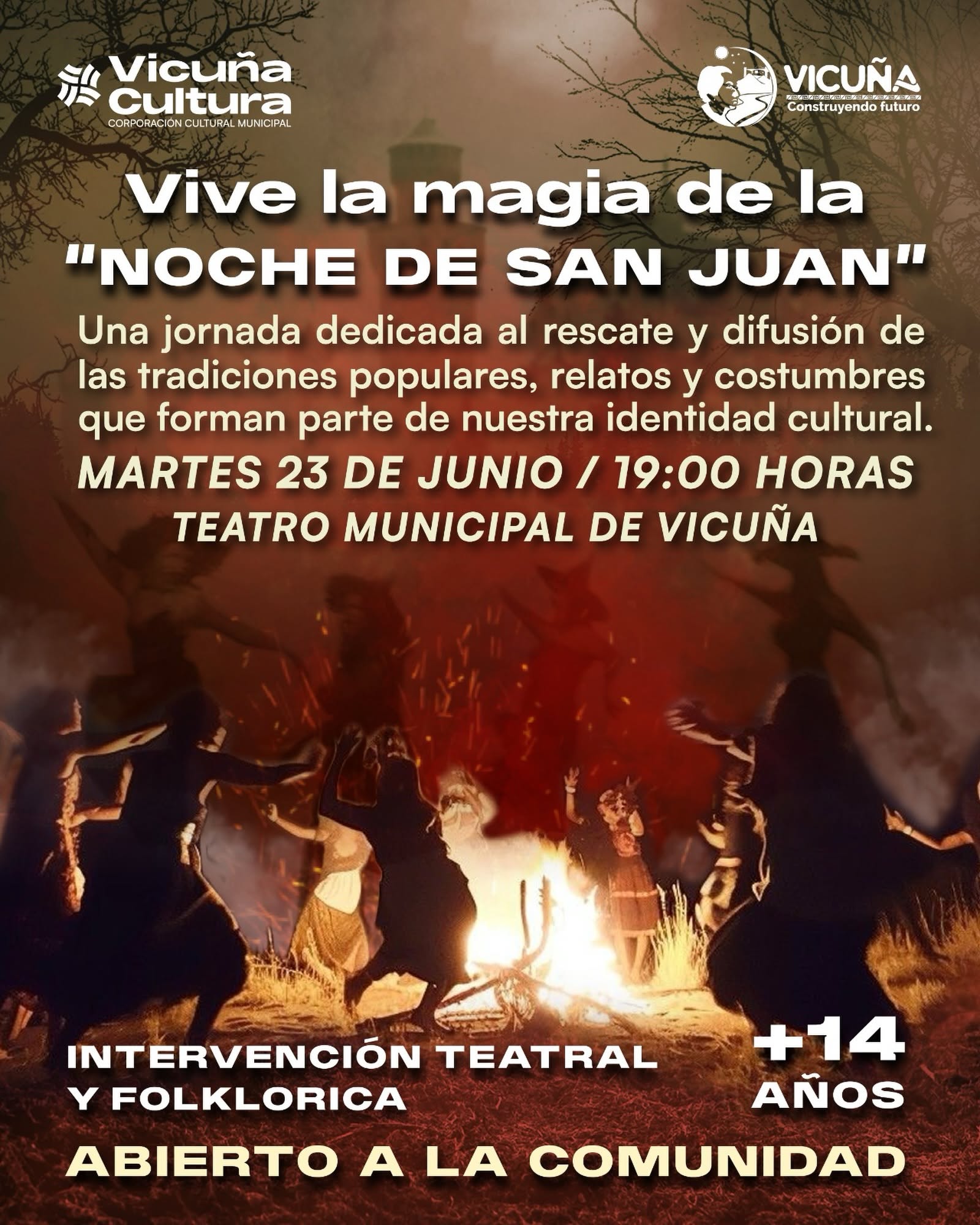 Afiche promocional de la Noche de San Juan en Vicuña.
