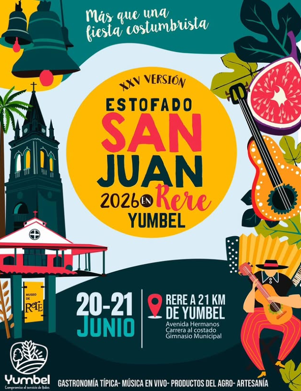 Afiche del evento XXV Estofado de San Juan Rere & Yumbel, señalando los días de la fiesta costumbrista en la Región del Biobío.