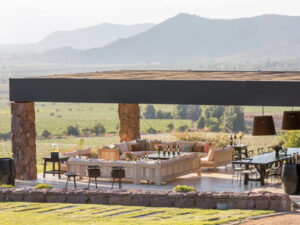 Terraza con vista a los viñedos del Valle del Cachapoal, ideal para disfrutar una copa de vino durante el Día Nacional del Vino 2026.