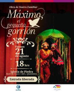 Afiche de el Pequeño Gorrión, donde se ve a dos personas bajo un paraguas.