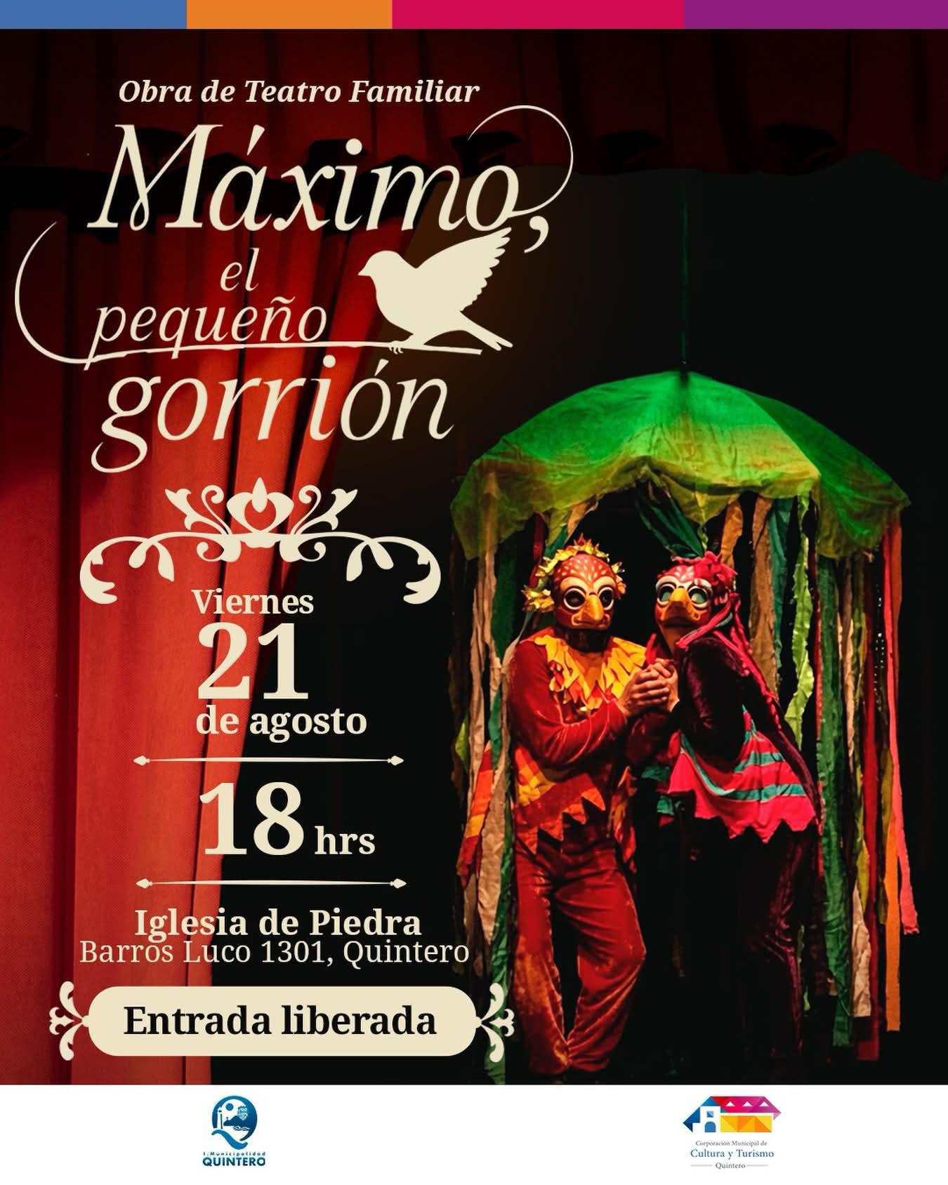 Afiche de el Pequeño Gorrión, donde se ve a dos personas bajo un paraguas.