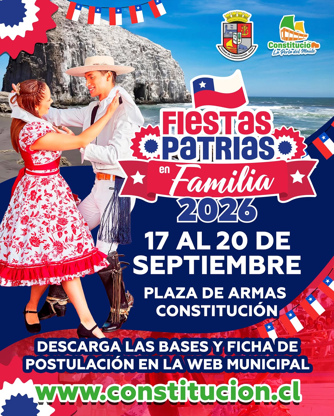 Afiche promocional Fiestas Patrias Constitución.