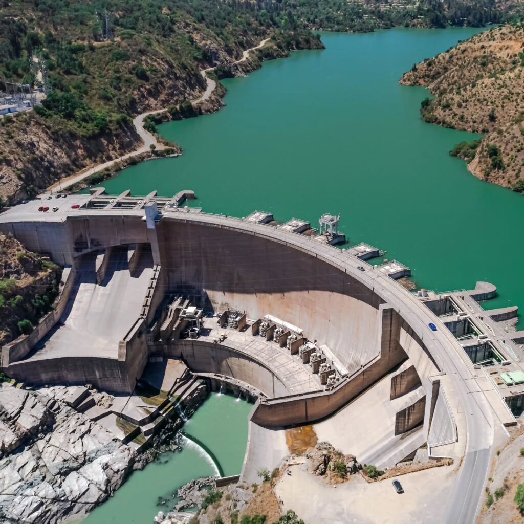 Foto aérea de la Represa Lago Rapel.