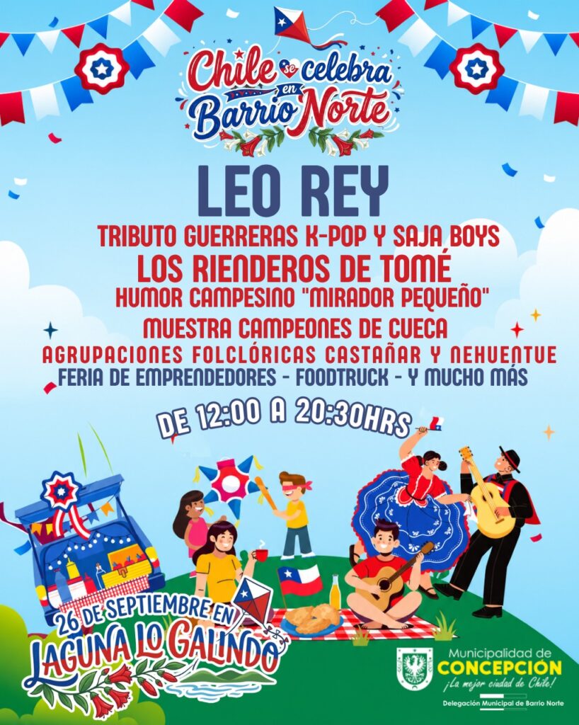 Afiche Chile celebra en Barrio Norte con Leo Rey.