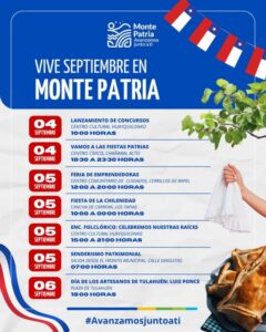 Calendario de actividades Vive Septiembre en Monte Patria.
