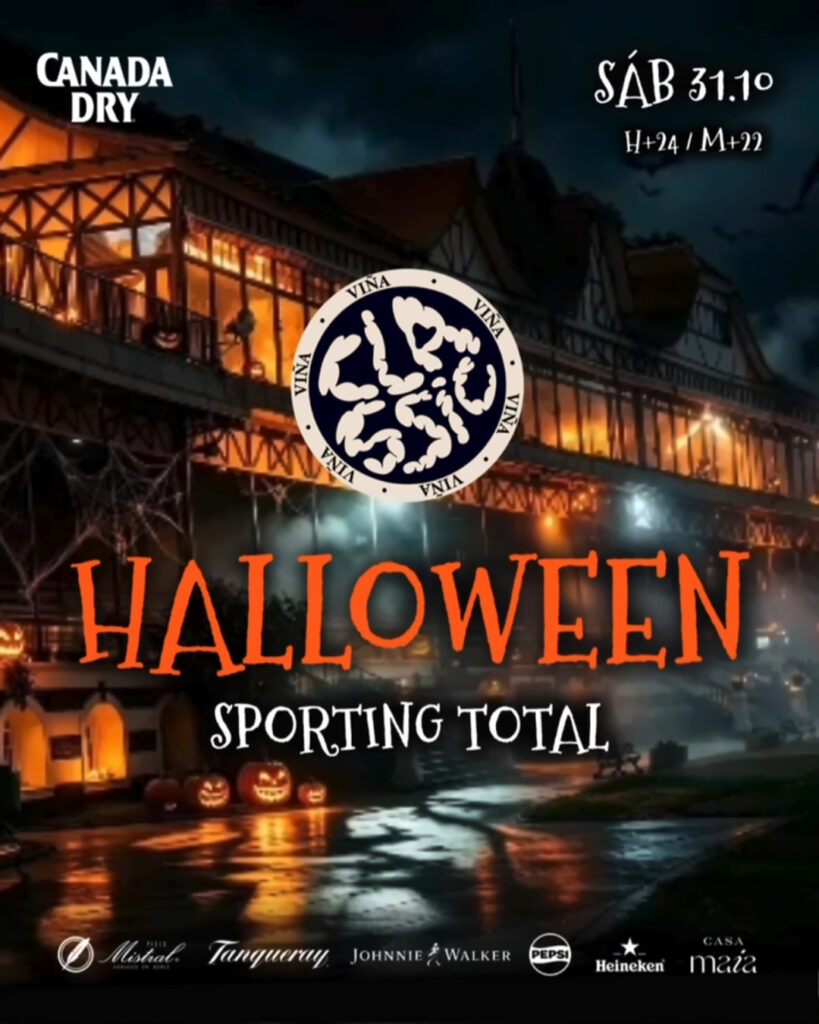 Afiche de Halloween Sporting Total, la fiesta del sábado 31 de octubre en el Sporting de Viña del Mar, una escapada a la costa para quienes buscan alternativas a los panoramas para Halloween 2026 en Chile.